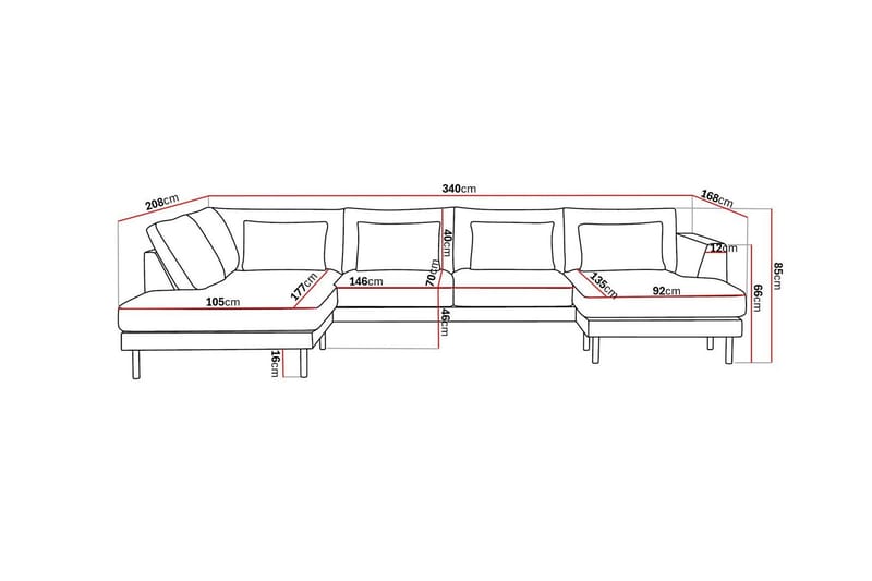 Florenz 4-sits Vänstervänd U-formad Soffa med Divan och Schäslong i Chenille - Ljusgrå - Möbler - Soffa - Divansoffa & schäslongsoffa - 4 sits soffa med divan