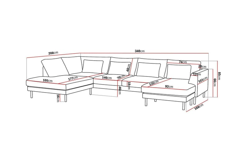 Florenz 4-sits Vänstervänd U-formad Soffa med Divan och Schäslong i Chenille - Ljusgrå - Möbler - Soffa - Divansoffa & schäslongsoffa - 4 sits soffa med divan