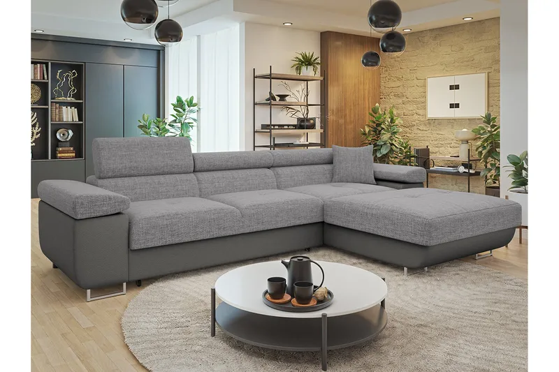 Gabina Soffa med Divan 3-sits - Grå - Möbler - Soffa - Divansoffa & schäslongsoffa - 3 sits soffa med divan