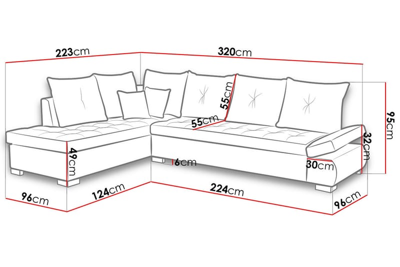 Hörnbäddsoffa Lord 320x223x95 cm - Grå - Möbler - Soffa - Divansoffa & schäslongsoffa