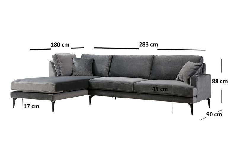 Hörnsoffa Blanchar med Divan Vänster - Svart - Möbler - Soffa - Divansoffa & schäslongsoffa