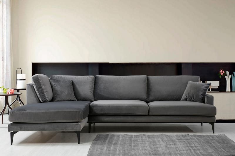 Hörnsoffa Blanchar med Divan Vänster - Svart - Möbler - Soffa - Divansoffa & schäslongsoffa