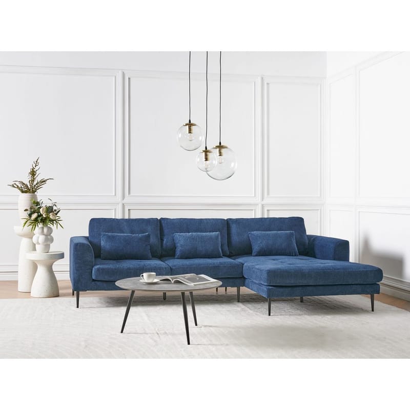 Hörnsoffa Flam - Blå, Svart/Vänstervänd/Polyester - Möbler - Soffa - Hörnsoffa