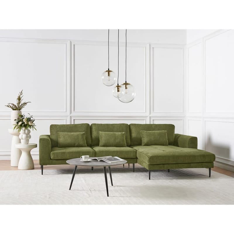 Hörnsoffa Flam - Grön, Svart/Vänstervänd/Polyester - Möbler - Soffa - Hörnsoffa