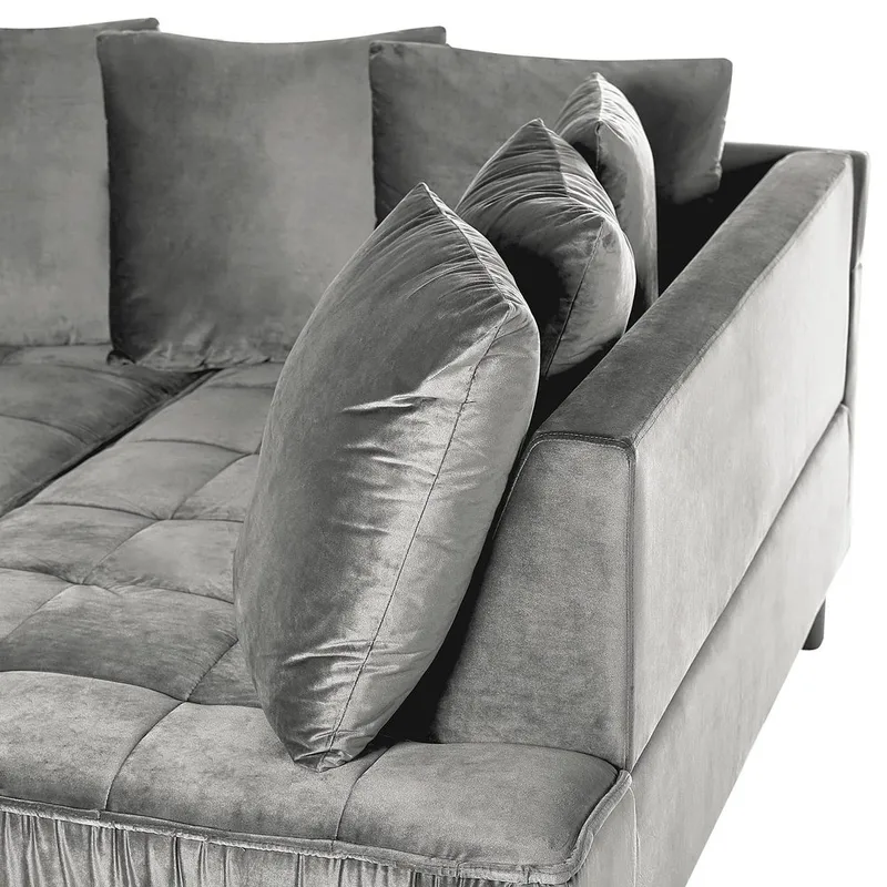 Hörnsoffa Grena - Grå, mörkt trä - Möbler - Soffa - Sammetssoffa