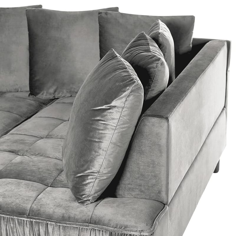 Hörnsoffa Grena - Grå, mörkt trä - Möbler - Soffa - Sammetssoffa