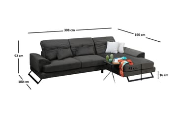 Hörnsoffa Janavia med Divan Höger - Svart - Möbler - Soffa - Divansoffa & schäslongsoffa