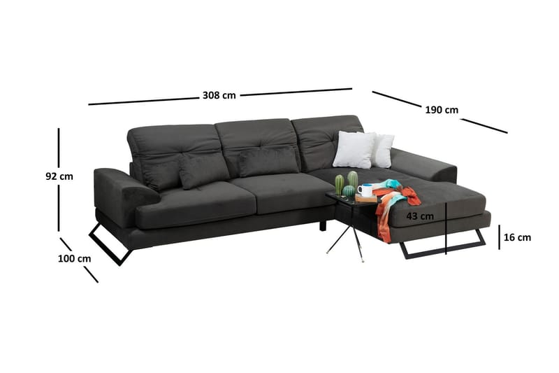 Hörnsoffa Janavia med Divan Höger - Svart - Möbler - Soffa - Divansoffa & schäslongsoffa