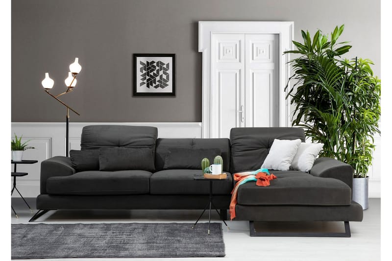 Hörnsoffa Janavia med Divan Höger - Svart - Möbler - Soffa - Divansoffa & schäslongsoffa