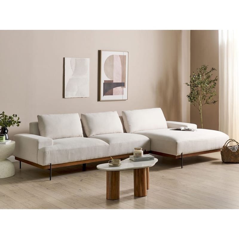 Hörnsoffa Mariferd - Beige, svart, mörkt trä/Vänstervänd - Möbler - Soffa - Hörnsoffa - Hörnsoffa med divan