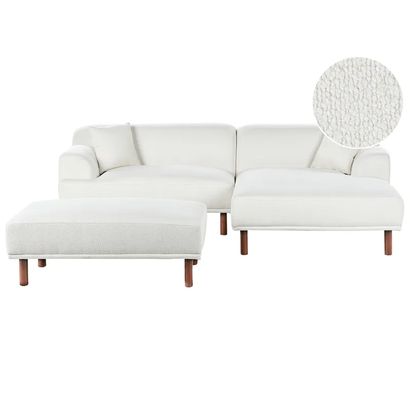 Hörnsoffa med fotpall Holt, Vit, brun/Bouclé