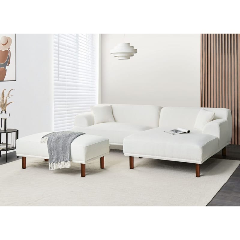 Hörnsoffa med fotpall Holt - Vit, brun/Bouclé - Möbler - Soffa - Hörnsoffa - Hörnsoffa med divan