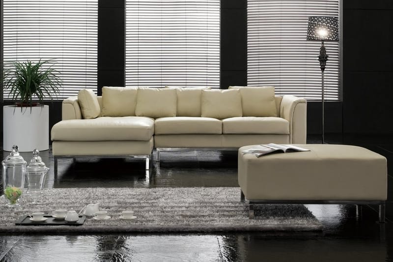 Hörnsoffa Sharmon Höger - Beige/Läder - Möbler - Soffa - Divansoffa & schäslongsoffa - 4 sits soffa med divan