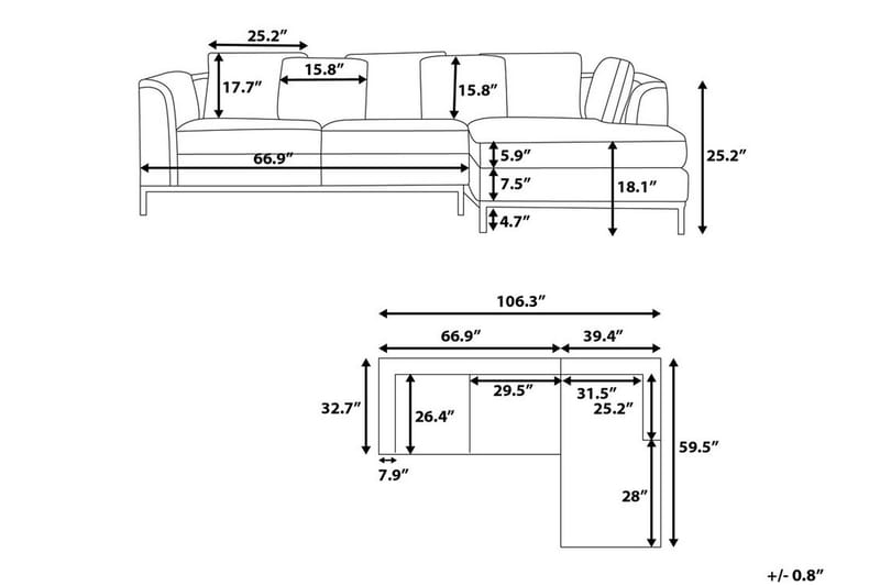 Hörnsoffa Sharmon Vänster - Beige - Möbler - Soffa - Divansoffa & schäslongsoffa - 4 sits soffa med divan