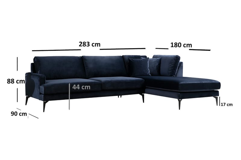 Hörnsoffa Stefphon med Divan Höger - Blå - Möbler - Soffa - Divansoffa & schäslongsoffa