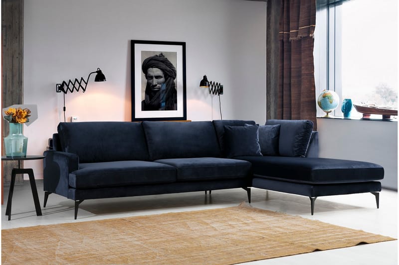 Hörnsoffa Stefphon med Divan Höger - Blå - Möbler - Soffa - Divansoffa & schäslongsoffa