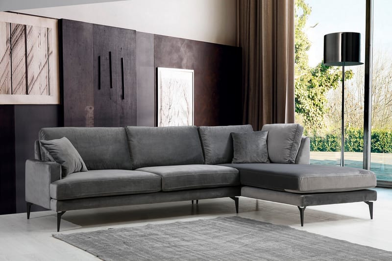 Hörnsoffa Stefphon med Divan Höger - Svart - Möbler - Soffa - Divansoffa & schäslongsoffa