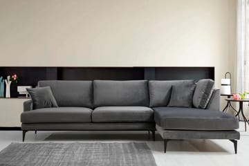 Hörnsoffa Stefphon med Divan Höger - Svart - Möbler - Soffa - Divansoffa & schäslongsoffa