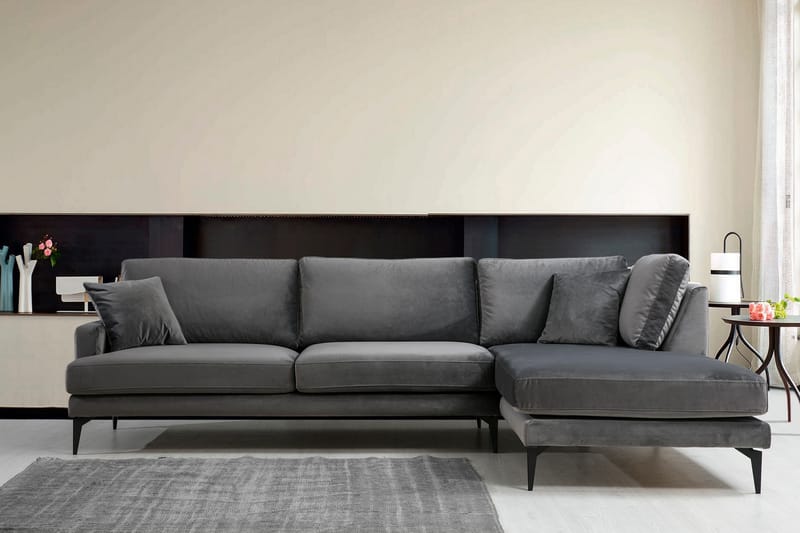 Hörnsoffa Stefphon med Divan Höger - Svart - Möbler - Soffa - Divansoffa & schäslongsoffa
