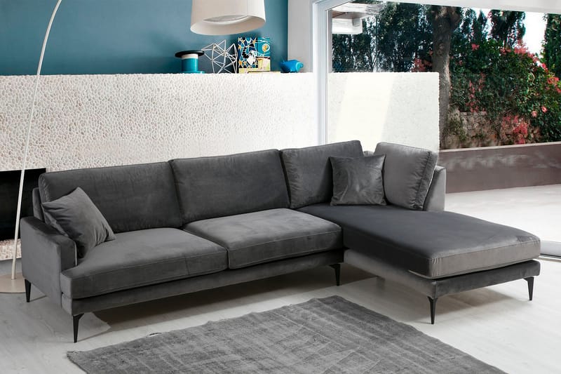 Hörnsoffa Stefphon med Divan Höger - Svart - Möbler - Soffa - Divansoffa & schäslongsoffa