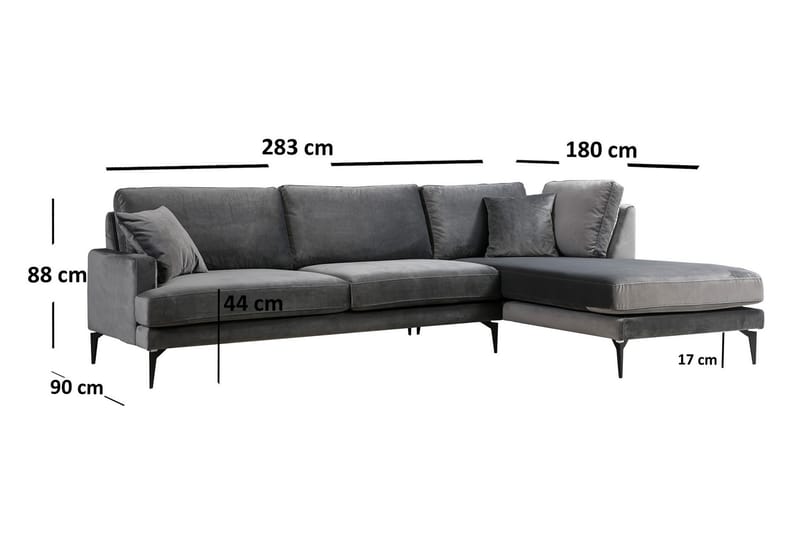 Hörnsoffa Stefphon med Divan Höger - Svart - Möbler - Soffa - Divansoffa & schäslongsoffa