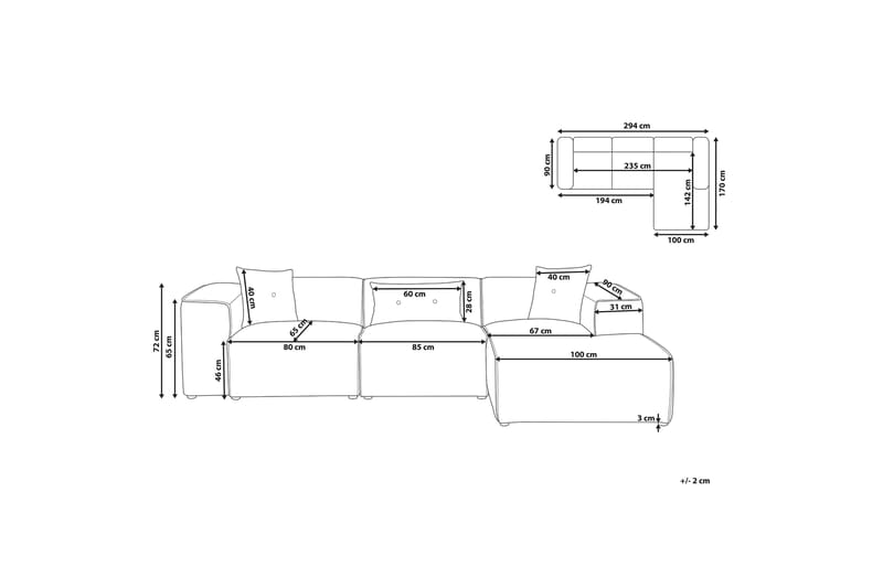 Hörnsoffa Turek - Grå - 3 sits soffa med divan - Divansoffa & schäslongsoffa