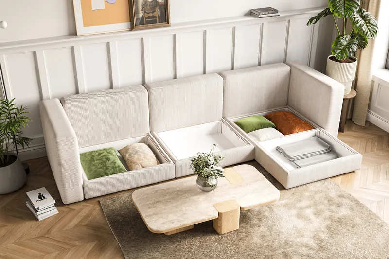 Hagblom 4-sits Divansoffa med Förvaring Vändbar - Beige - Möbler - Soffa - Divansoffa & schäslongsoffa - 4 sits soffa med divan