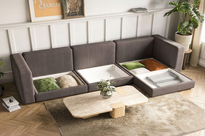 Hagblom 4-sits Divansoffa med Förvaring Vändbar - Mörkgrå - Möbler - Soffa - Divansoffa & schäslongsoffa - 4 sits soffa med divan