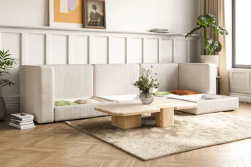 Hagblom 4-sits Vändbar Divansoffa 320 cm med Förvaring i Manchestertyg - Beige - Möbler - Soffa - Divansoffa & schäslongsoffa - 4 sits soffa med divan