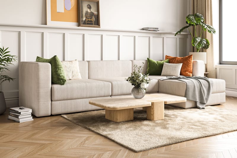 Hagblom 4-sits Vändbar Divansoffa 320 cm med Förvaring i Manchestertyg - Beige - Möbler - Soffa - Divansoffa & schäslongsoffa - 4 sits soffa med divan
