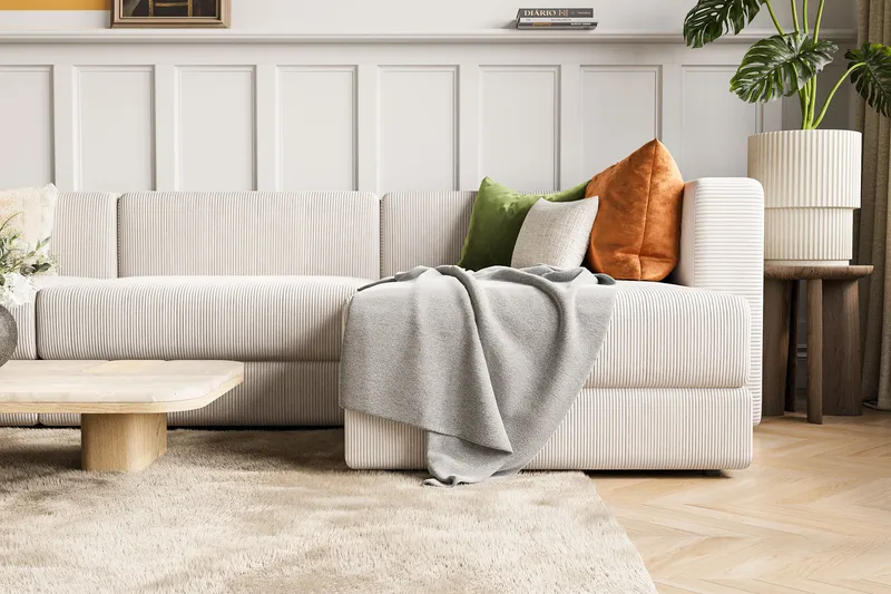 Hagblom 4-sits Vändbar Divansoffa 320 cm med Förvaring i Manchestertyg - Beige - Möbler - Soffa - Divansoffa & schäslongsoffa - 4 sits soffa med divan