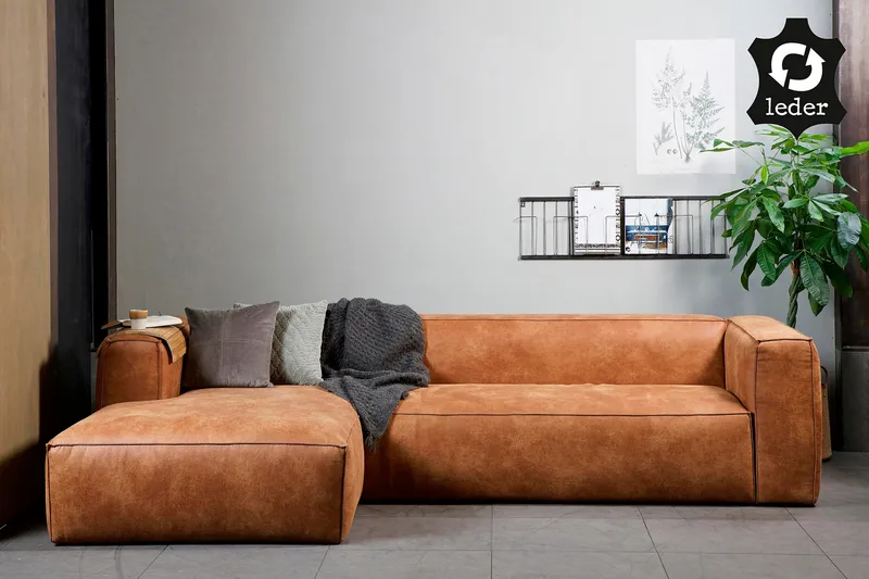 Harlow Divansoffa Vänster Äkta Läder - Cognac - Möbler - Soffa - Divansoffa & schäslongsoffa - 4 sits soffa med divan