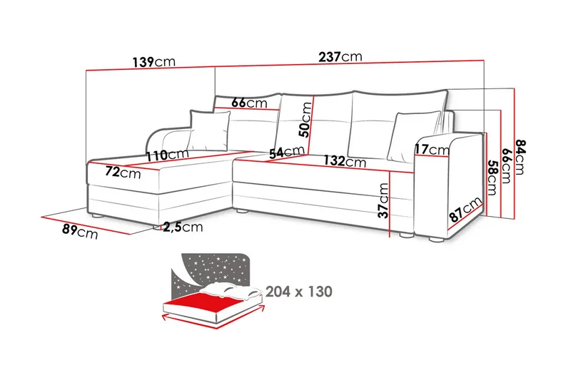 Hewlet Soffa med Divan 3-sits - Grå - Möbler - Soffa - Divansoffa & schäslongsoffa - 3 sits soffa med divan
