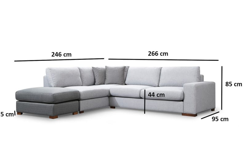 Huelva 3-sits Vänster L-formad Divansoffa Djup med Fotpall i Tyg - Grå - Möbler - Soffa - Divansoffa & schäslongsoffa
