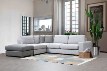 Huelva 3-sits Vänster L-formad Divansoffa Djup med Fotpall i Tyg - Grå - Möbler - Soffa - Divansoffa & schäslongsoffa