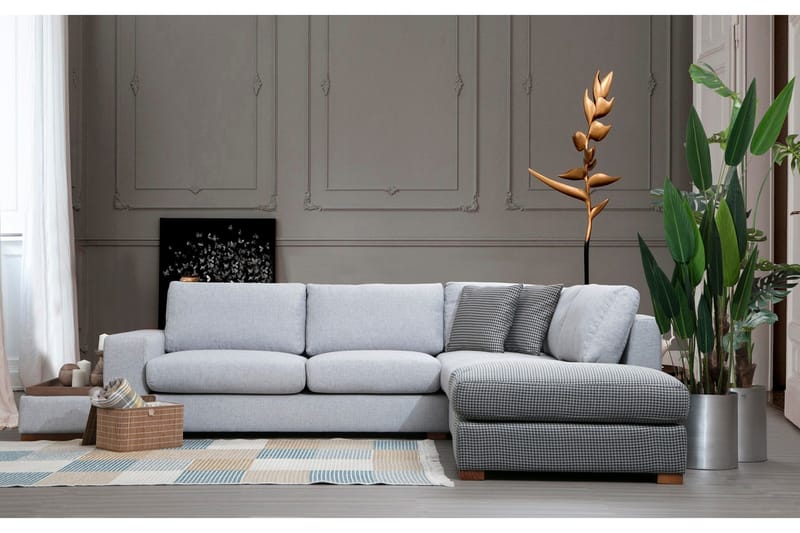 Huelva 5-sits Högervänd L-formad Divansoffa 308 cm med Schäslong i Tyg - Grå - Möbler - Soffa - Divansoffa & schäslongsoffa