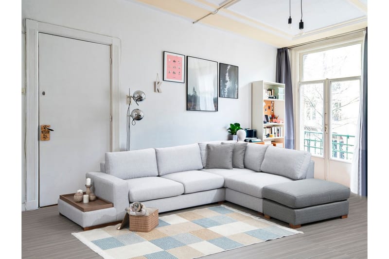 Huelva 5-sits Högervänd L-formad Divansoffa 308 cm med Schäslong i Tyg - Grå - Möbler - Soffa - Divansoffa & schäslongsoffa