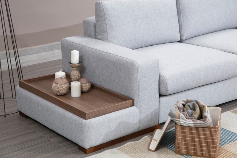 Huelva 5-sits Högervänd L-formad Divansoffa 308 cm med Schäslong i Tyg - Grå - Möbler - Soffa - Divansoffa & schäslongsoffa