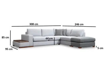 Huelva 5-sits Högervänd L-formad Divansoffa 308 cm med Schäslong i Tyg - Grå - Möbler - Soffa - Divansoffa & schäslongsoffa
