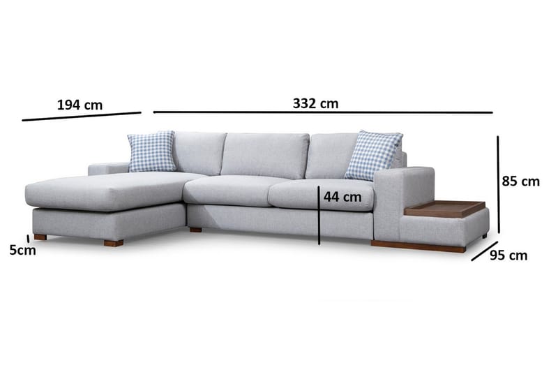 Huelva Vänstervänd L-formad Divansoffa med Schäslong 332 cm i Tyg - Grå - Möbler - Soffa - Divansoffa & schäslongsoffa