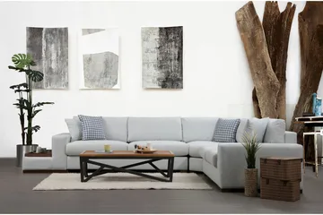 Huelva Vänstervänd L-formad Hörnsoffa 363 cm i Tyg med Sidobord - Beige - Möbler - Soffa - Hörnsoffa