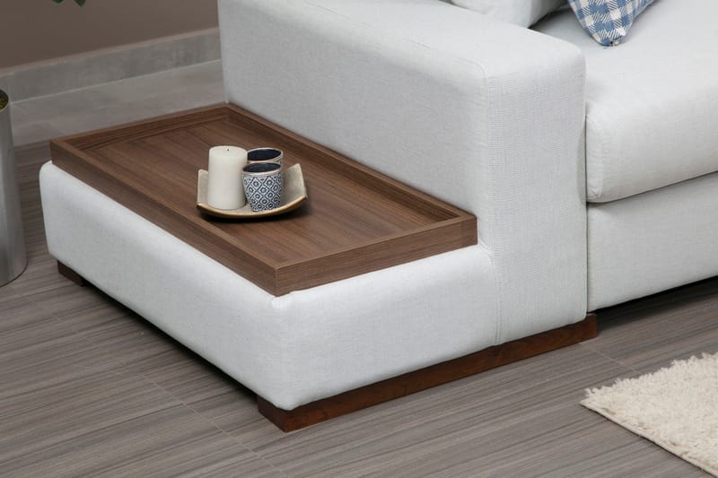 Huelva Vänstervänd L-formad Hörnsoffa 363 cm i Tyg med Sidobord - Beige - Möbler - Soffa - Hörnsoffa