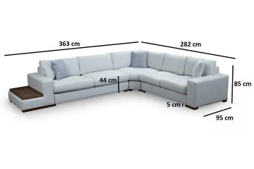 Huelva Vänstervänd L-formad Hörnsoffa 363 cm i Tyg med Sidobord - Beige - Möbler - Soffa - Hörnsoffa