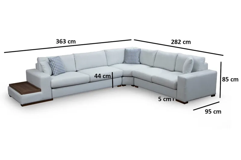 Huelva Vänstervänd L-formad Hörnsoffa 363 cm i Tyg med Sidobord - Beige - Möbler - Soffa - Hörnsoffa