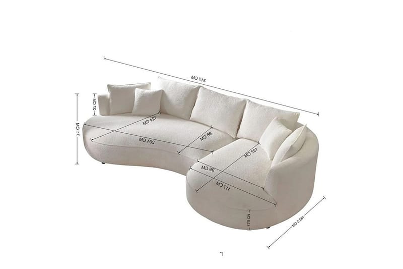 Hungirr Soffa med Divan 4-sits - Vit - Möbler - Soffa - Divansoffa & schäslongsoffa - 4 sits soffa med divan