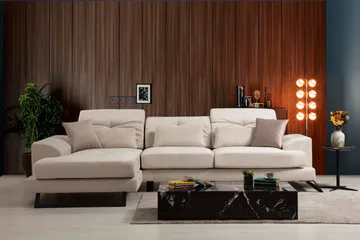 Jaraad Divansoffa Höger - Beige/Svart - Möbler - Soffa - Divansoffa & schäslongsoffa - 4 sits soffa med divan