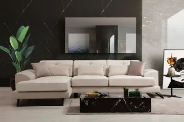 Jaraad Divansoffa Höger - Beige/Svart - Möbler - Soffa - Divansoffa & schäslongsoffa - 4 sits soffa med divan