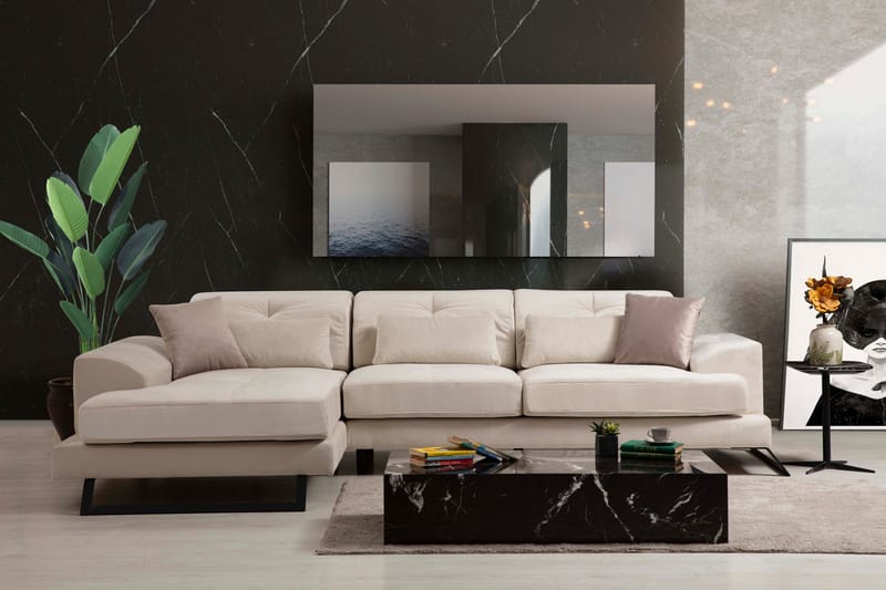 Jaraad Divansoffa Höger - Beige/Svart - Möbler - Soffa - Divansoffa & schäslongsoffa - 4 sits soffa med divan