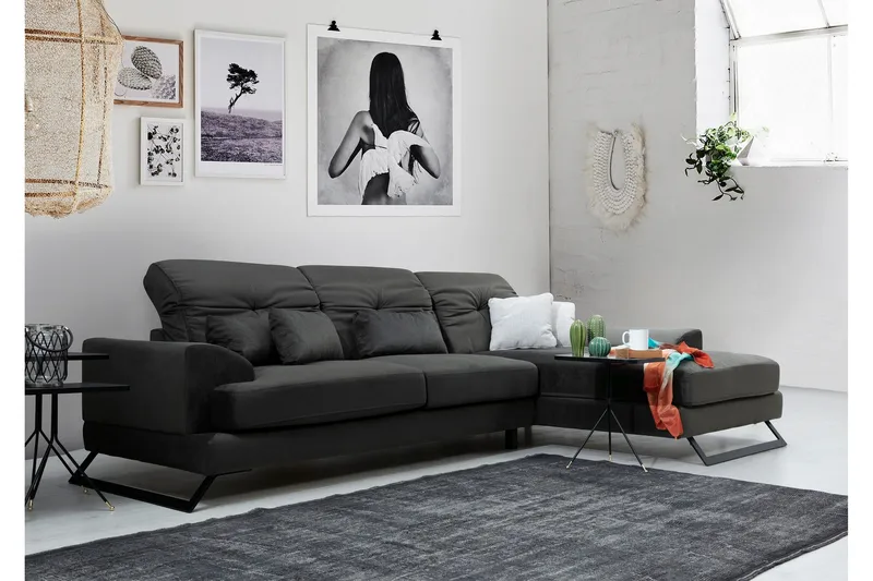 Jaraad Hörnsoffa med Divan Höger - Svart - Möbler - Soffa - Divansoffa & schäslongsoffa