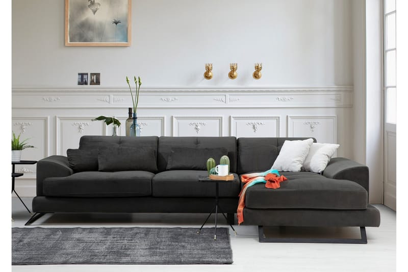 Jaraad Hörnsoffa med Divan Höger - Svart - Möbler - Soffa - Divansoffa & schäslongsoffa